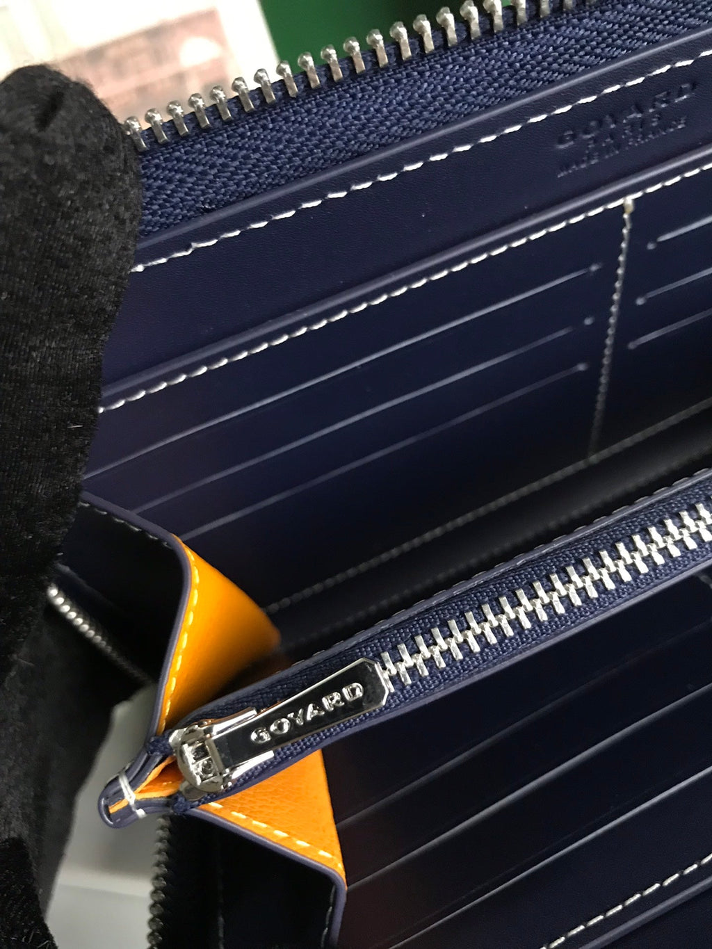 Goyard Matignon GM Wallet 20cm Navy Blue Canvas & Calfskin
