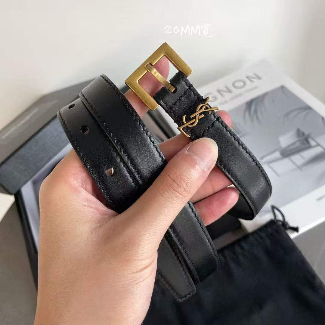 YSL Cassandre Belt Black Smooth Leather