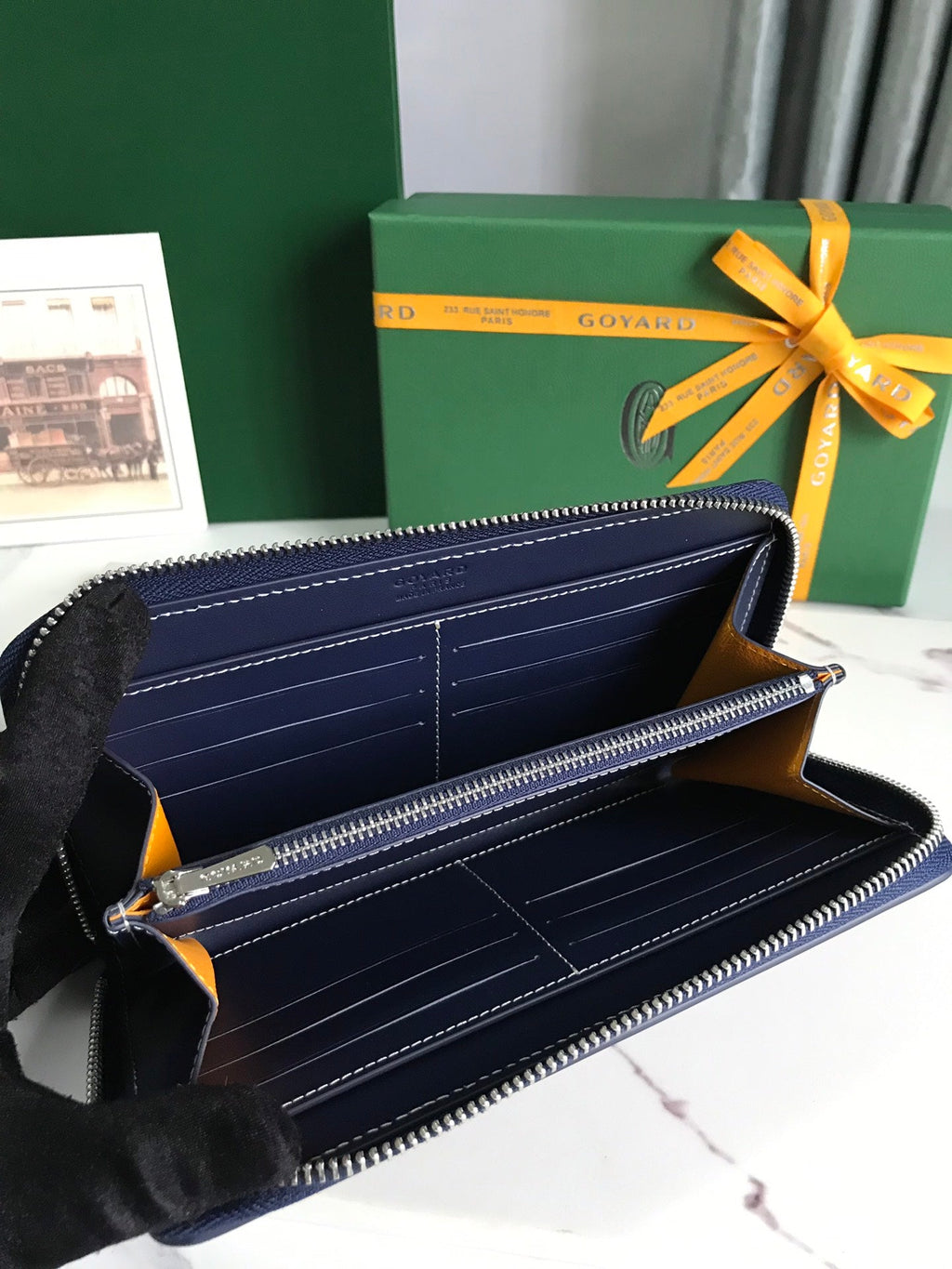 Goyard Matignon GM Wallet 20cm Navy Blue Canvas & Calfskin