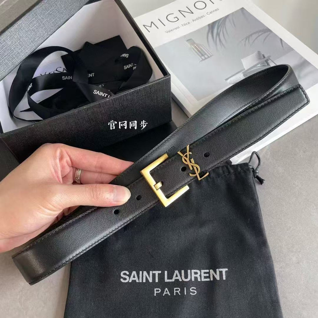 YSL Cassandre Belt Black Smooth Leather