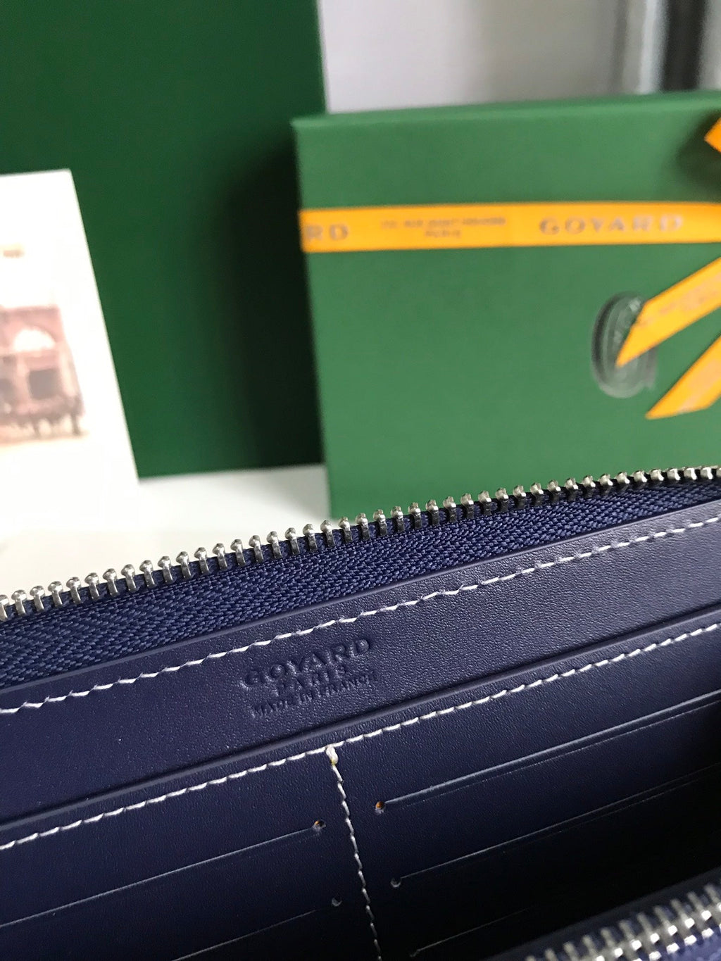 Goyard Matignon GM Wallet 20cm Navy Blue Canvas & Calfskin