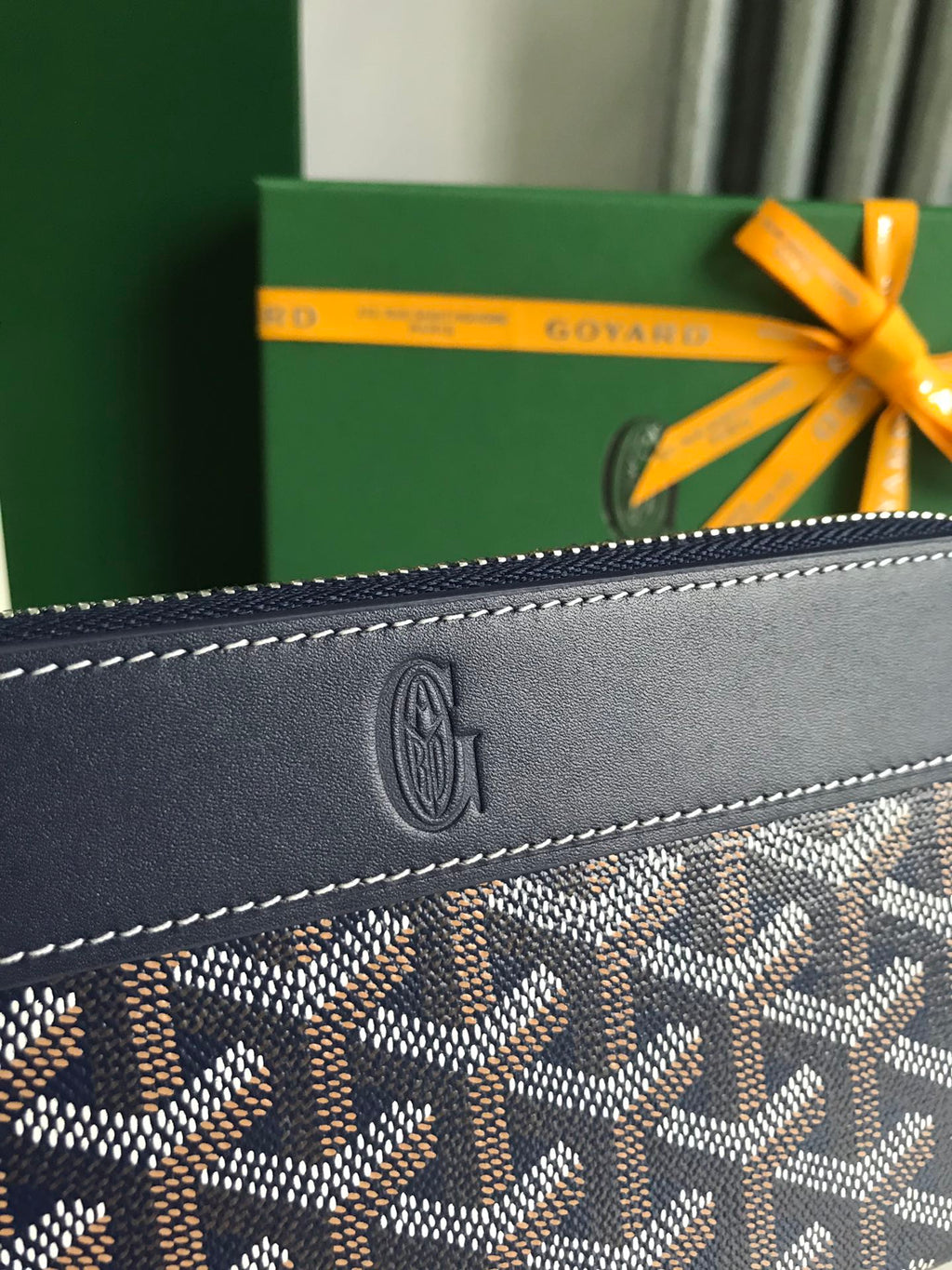 Goyard Matignon GM Wallet 20cm Navy Blue Canvas & Calfskin