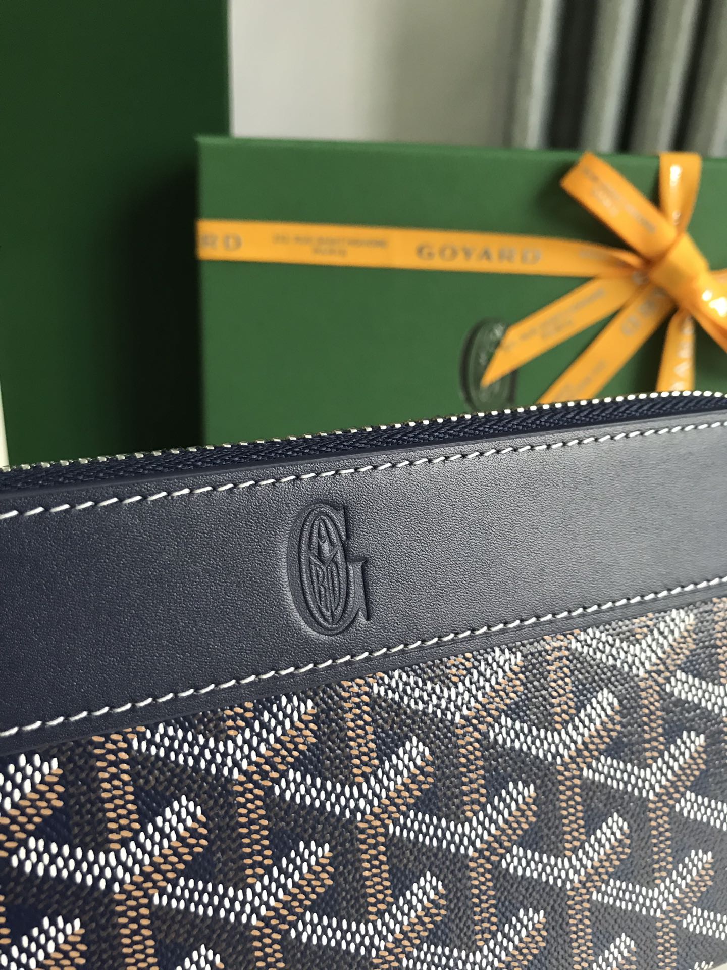 Goyard Matignon GM Wallet 20cm Navy Blue Canvas & Calfskin
