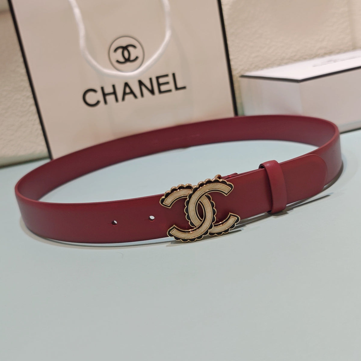 CC Belt 3.0 Scalloped Edge Buckle Burgundy Cowhide 200001