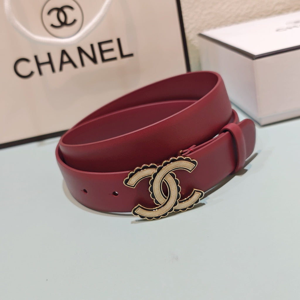CC Belt 3.0 Scalloped Edge Buckle Burgundy Cowhide 200001