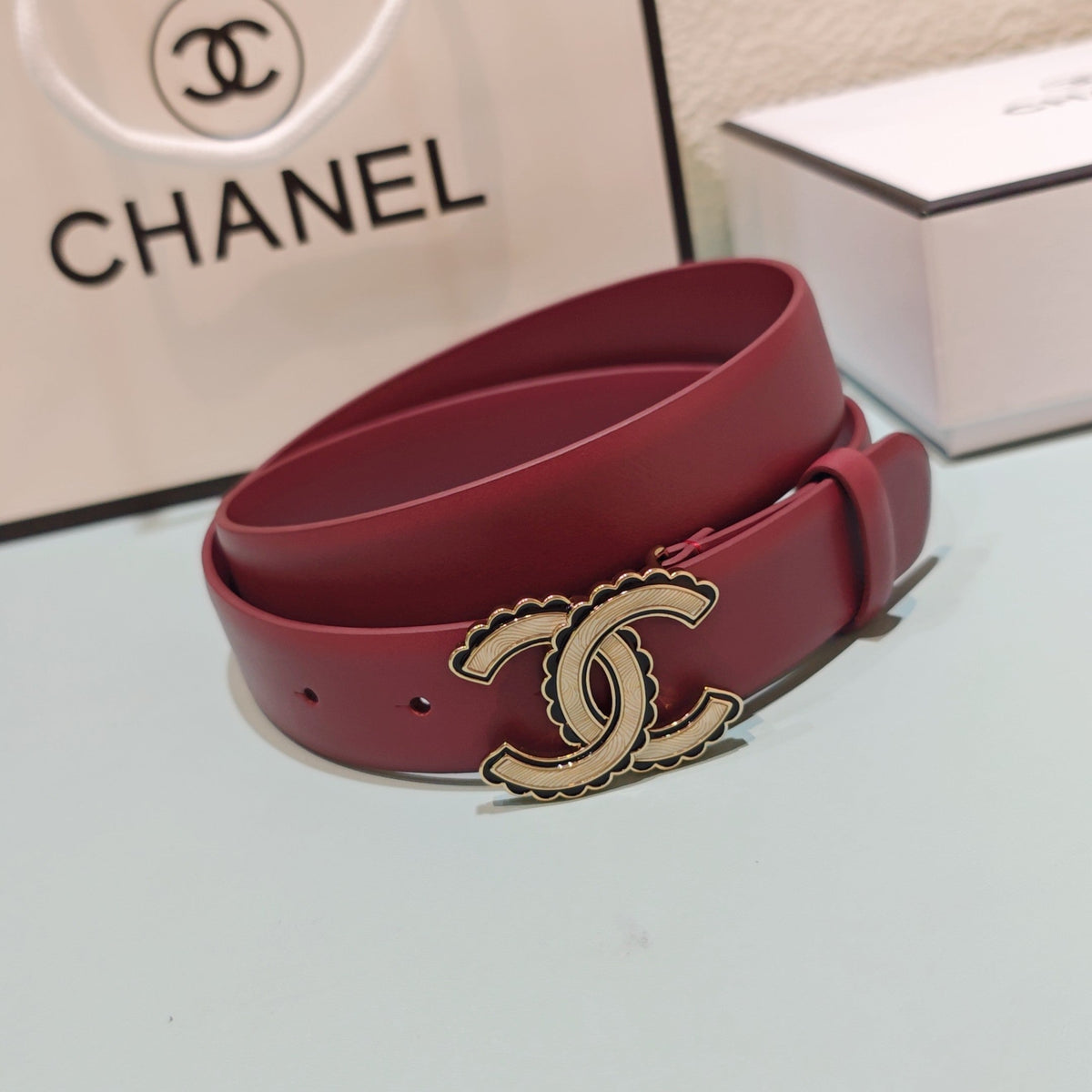 CC Belt 3.0 Scalloped Edge Buckle Burgundy Cowhide 200001