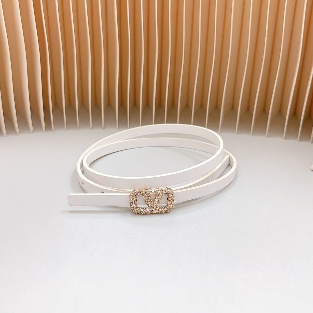 VL Belt 8mm Buckle Gold Diamond Leather White