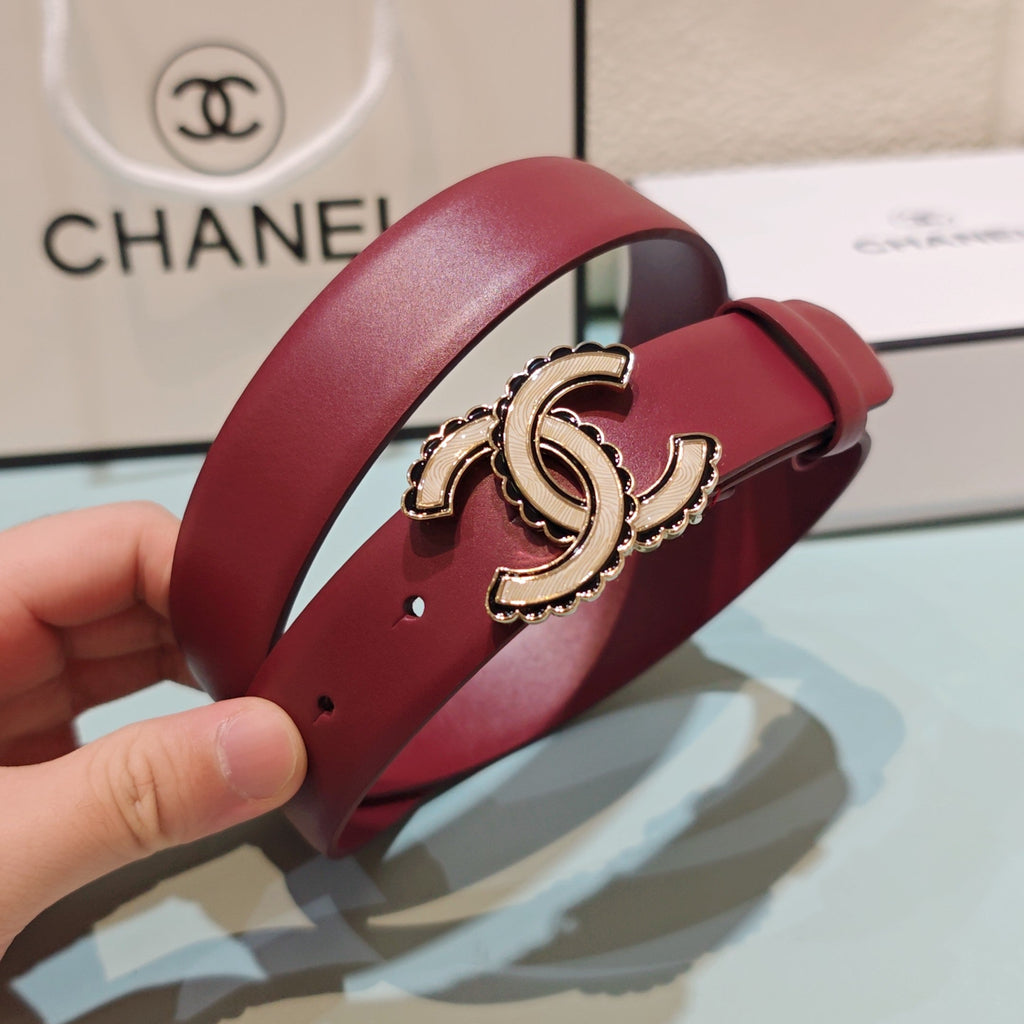 CC Belt 3.0 Scalloped Edge Buckle Burgundy Cowhide 200001
