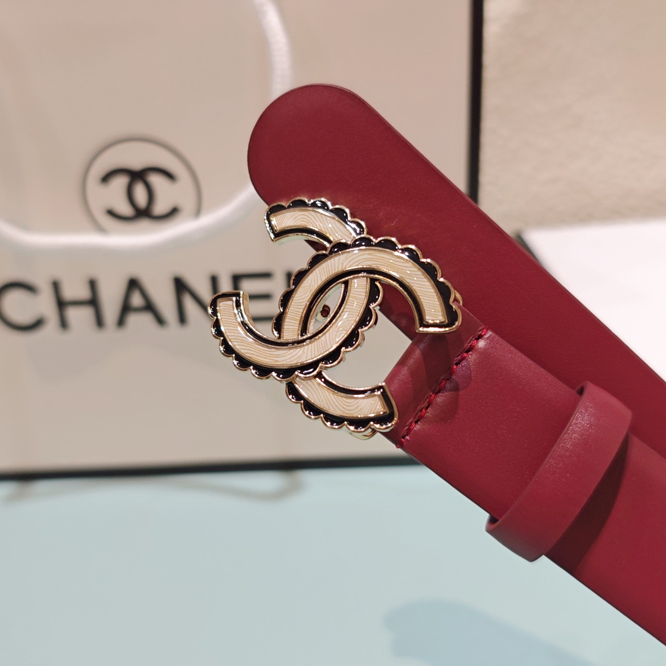 CC Belt 3.0 Scalloped Edge Buckle Burgundy Cowhide 200001