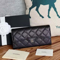 CC Classic Long Flap Wallet Black Quilted Caviar Sliver Buckle