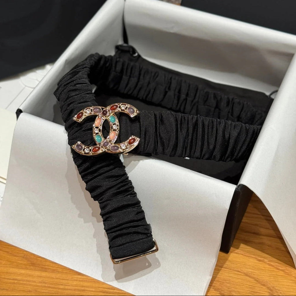 CC Rhinestone Belt 3.0CM Black Canvas Multicolor Buckle 198415