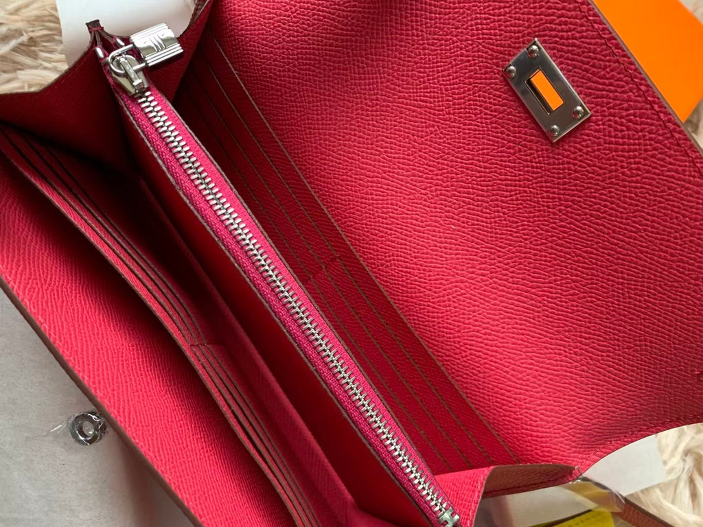 kelly to go wallet 20.5 pinkish-red epsom silver hardware