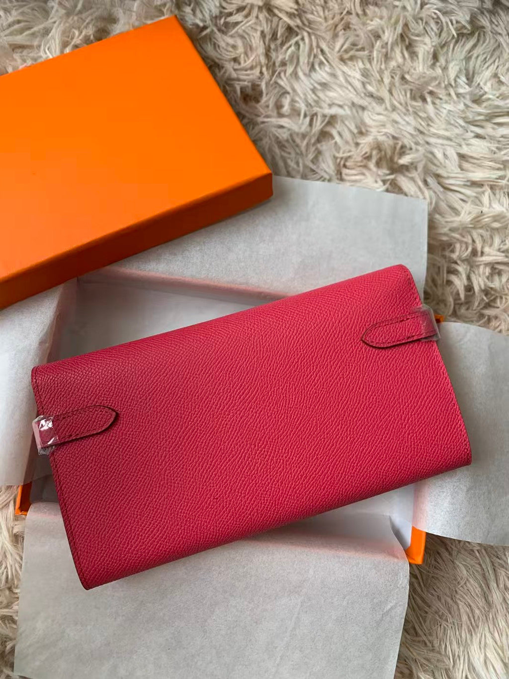 kelly to go wallet 20.5 pinkish-red epsom silver hardware