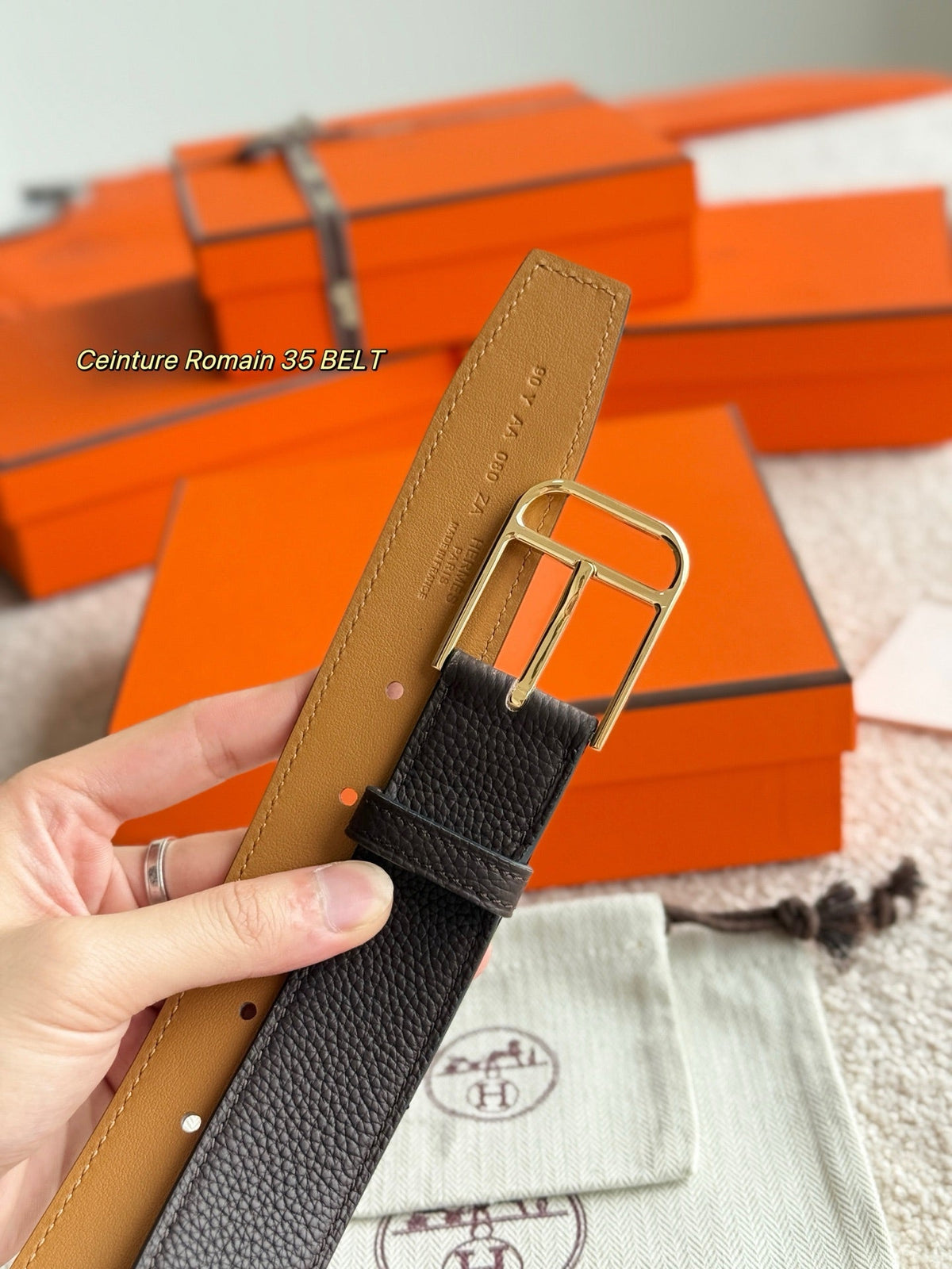 HM Gold 35mm Romain Belt Brown Chocolate Leather 188392