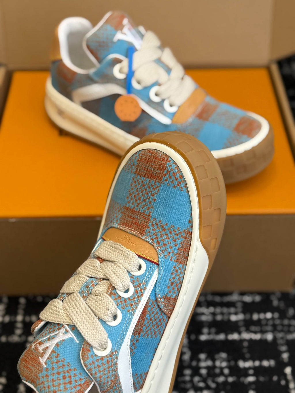 LV Tilted Sneaker (Blue & Terracotta Check)