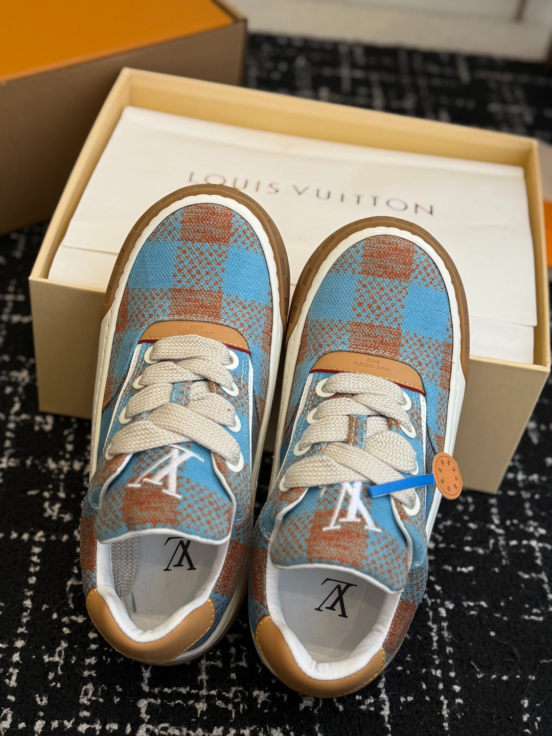 LV Tilted Sneaker (Blue & Terracotta Check)