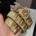 CC Elastic Waist Belt 3.0CM Metallic Gold Leather Sliver Diamond Buckle 195945