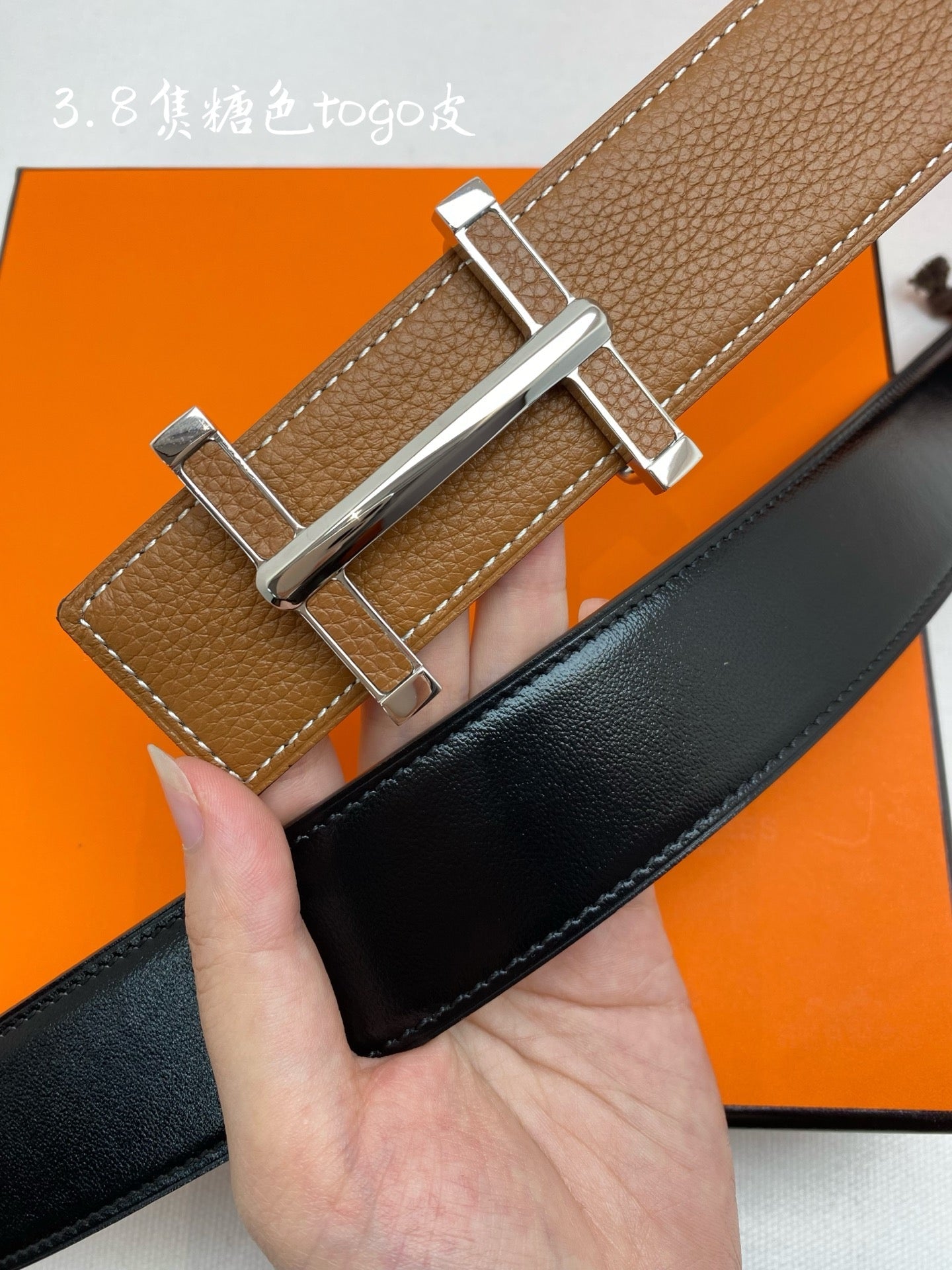 HM 3.8 D'ancre Belt Brown Sliver Togo Leather 200511