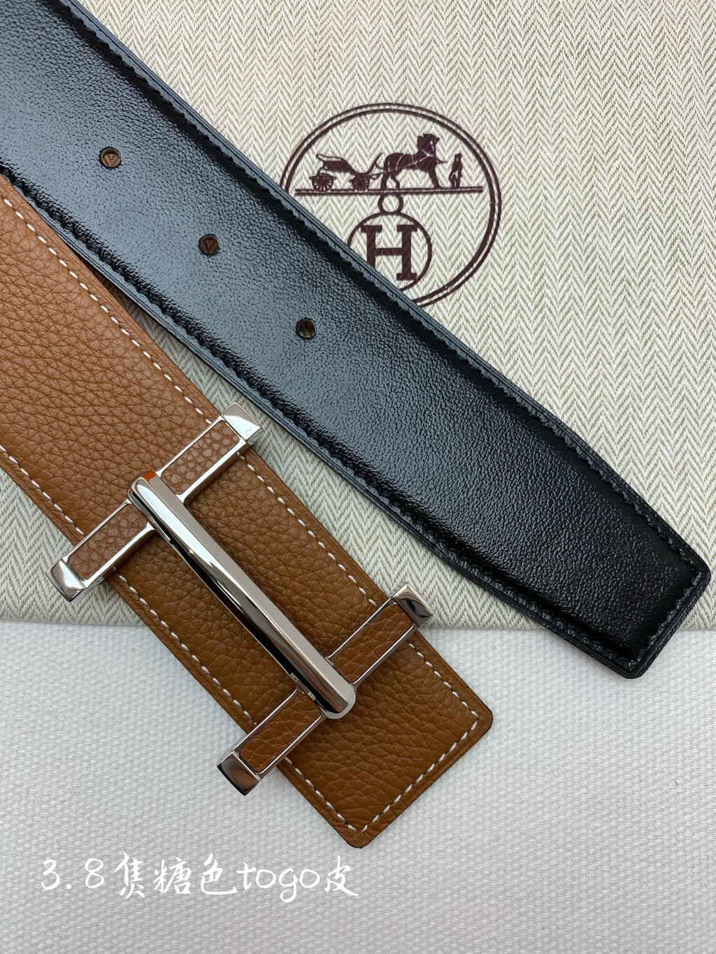 HM 3.8 D'ancre Belt Brown Sliver Togo Leather 200511
