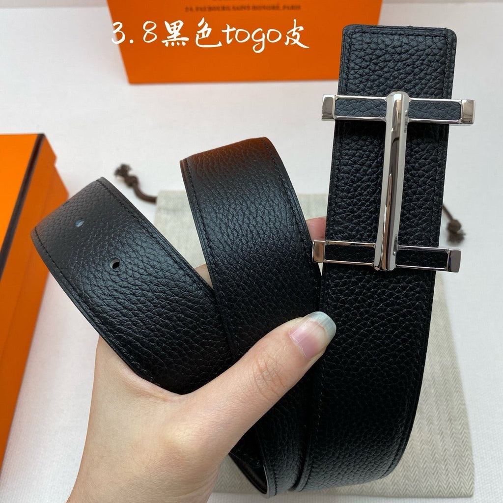 HM 3.8 D'ancre Belt Black Sliver Togo Leather 200510