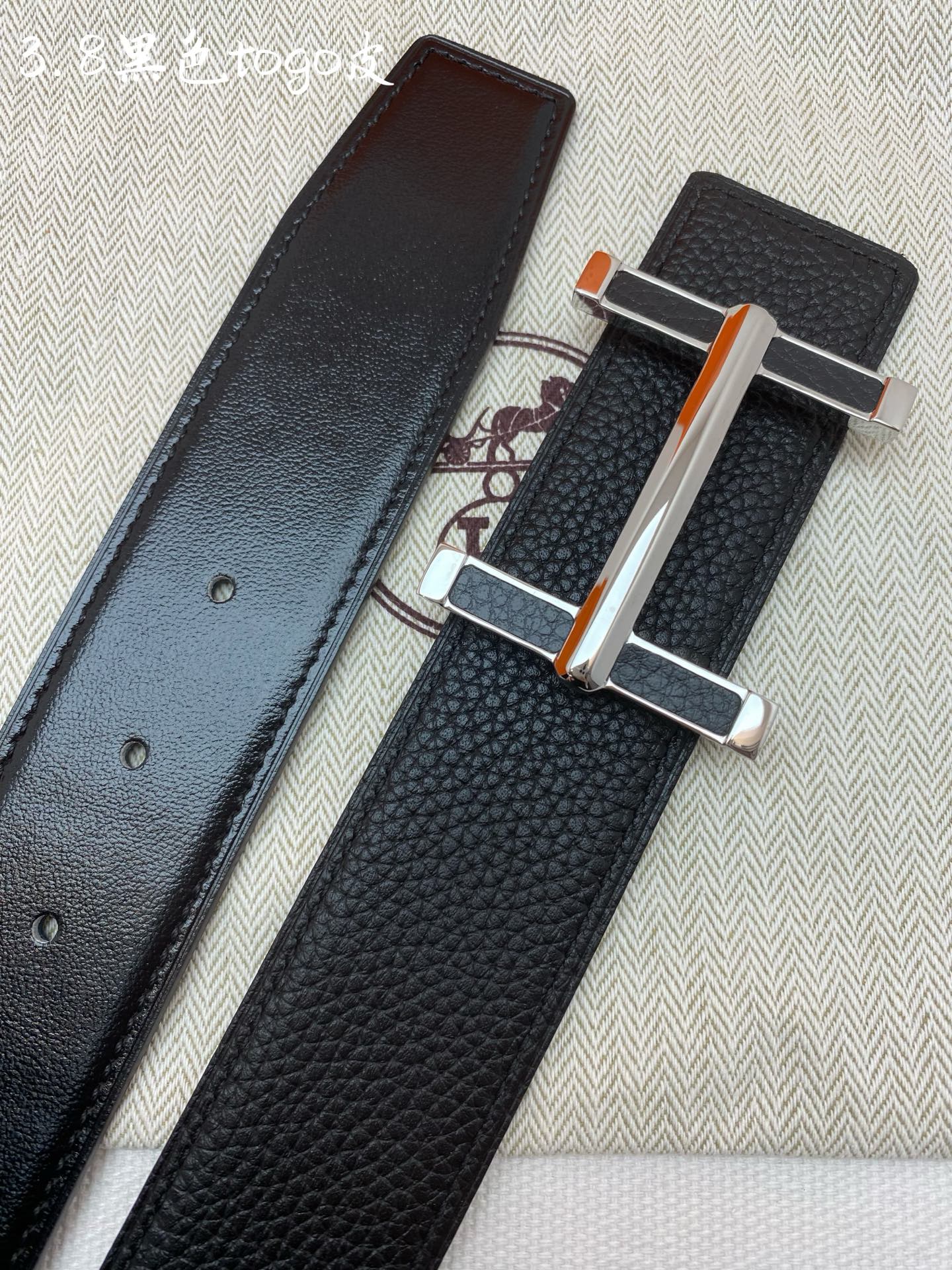 HM 3.8 D'ancre Belt Black Sliver Togo Leather 200510