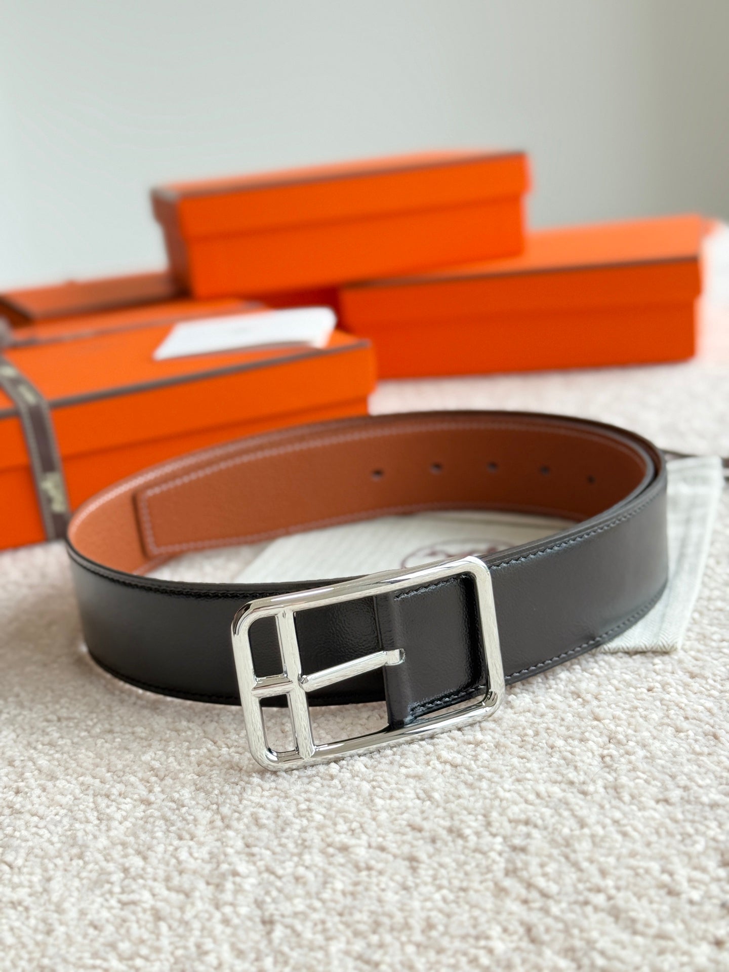 HM Half Cod Reversible 38mm Belt Black Brown Leather 188092