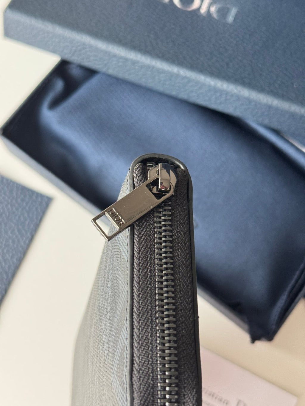 CD Diamond Zipped Long Wallet Black Blue Canvas & Cowhide