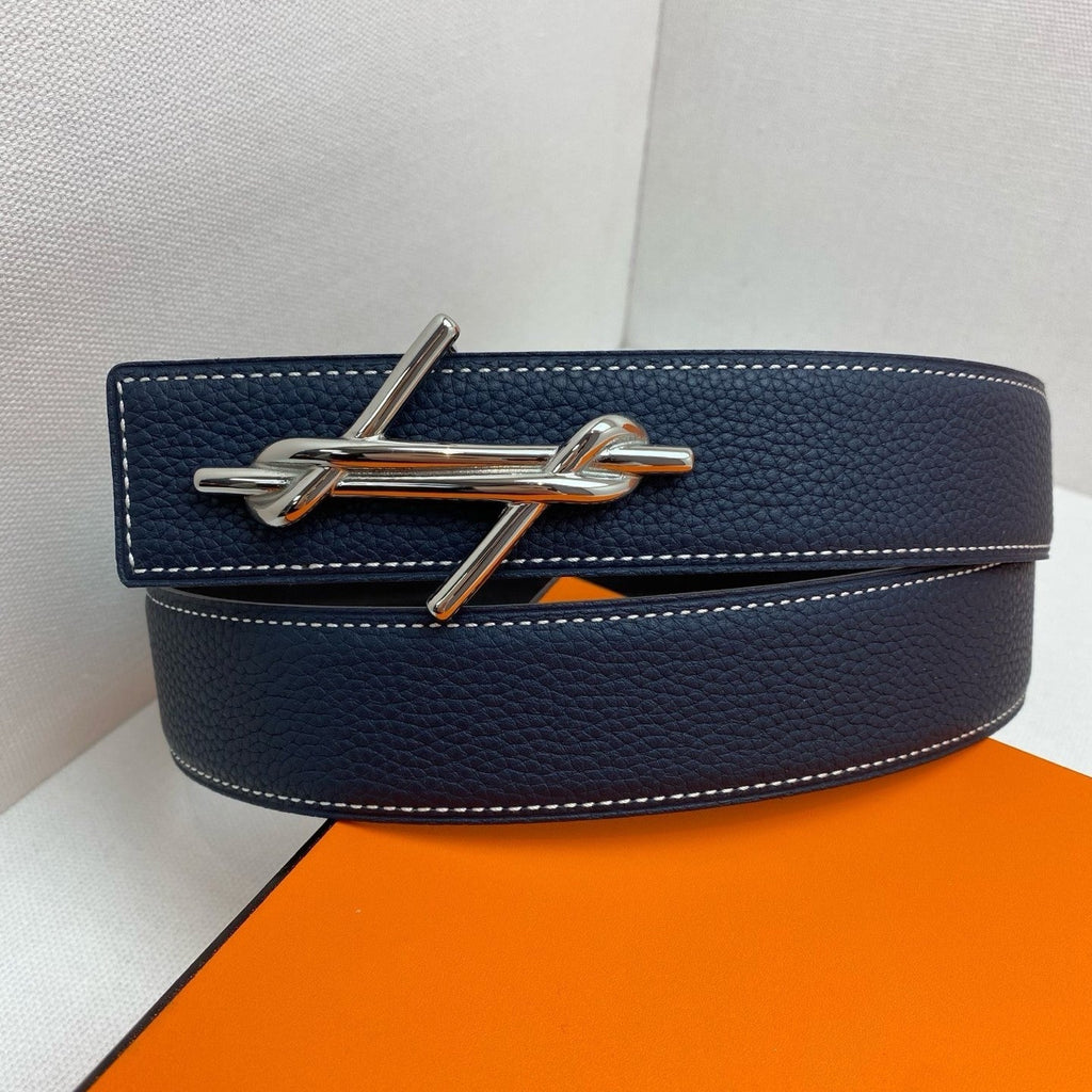 HM 3.8 Noue Belt Dark Blue Sliver Togo Leather 200507
