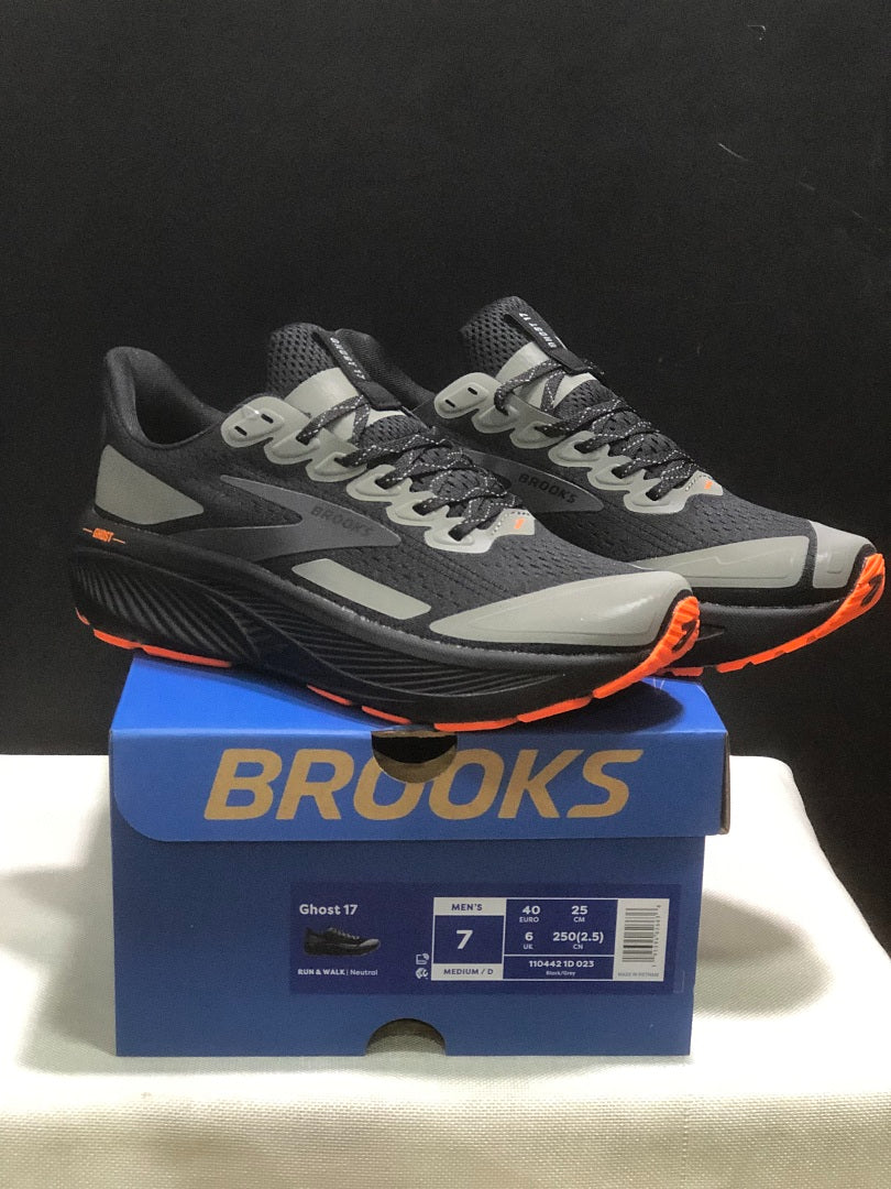 Brooks Ghost 17 Neutral Road Running Shoes Black Grey Orange