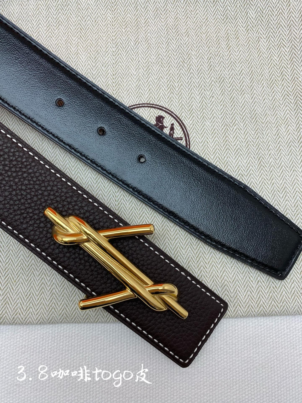 HM 3.8 Noue Belt Chocolate Gold Togo Leather 200506