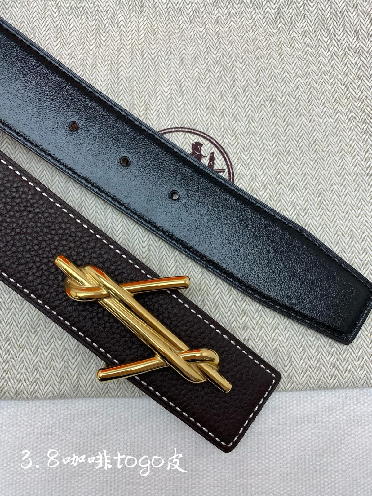 HM 3.8 Noue Belt Chocolate Gold Togo Leather 200506
