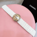 CC Elastic Waist Belt 3.0CM White Calfskin Gold Buckle 196841