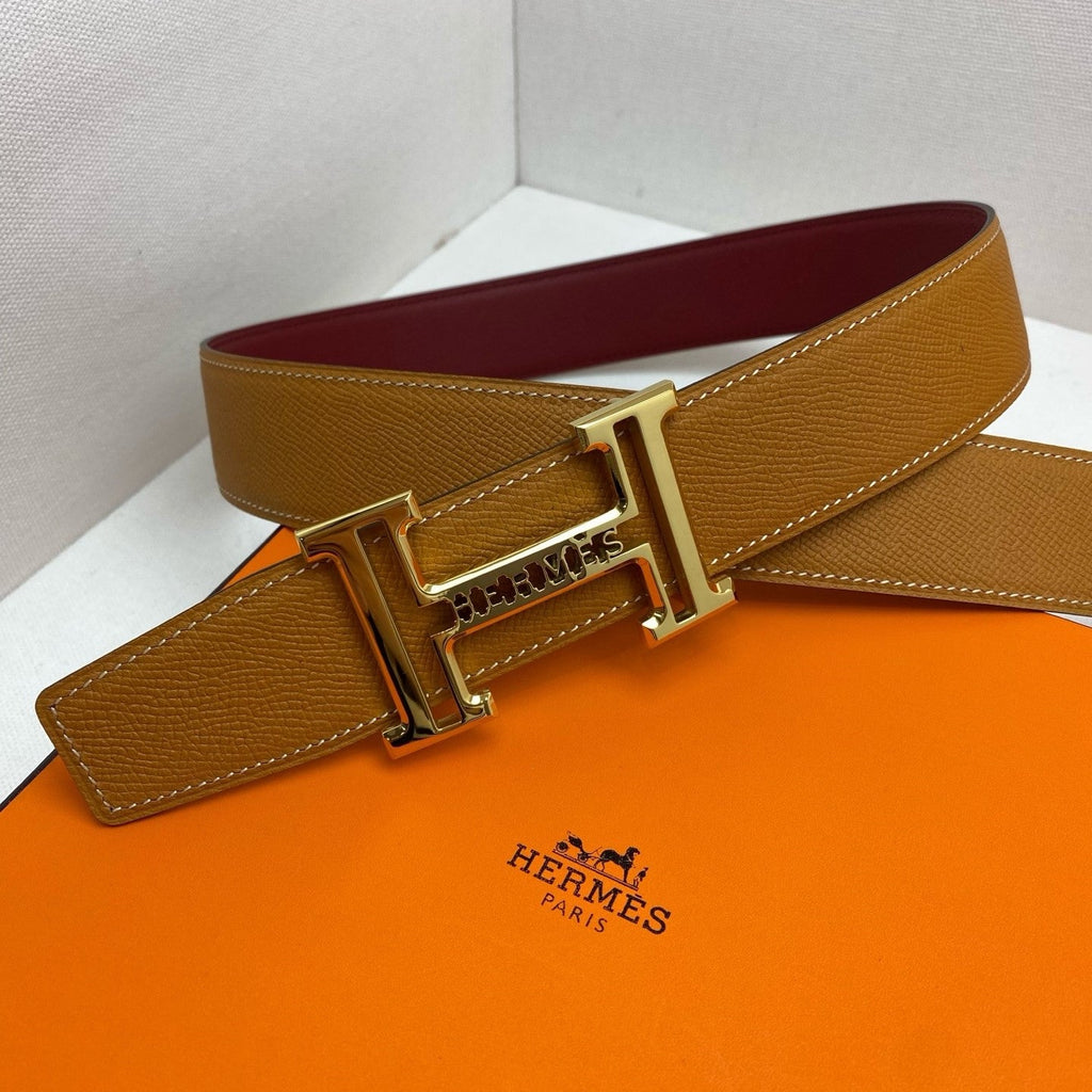 HM 3.8 Double-Sided Belt Red Brown Gold Epsom Leather 200505