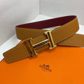 HM 3.8 Double-Sided Belt Red Brown Gold Epsom Leather 200505