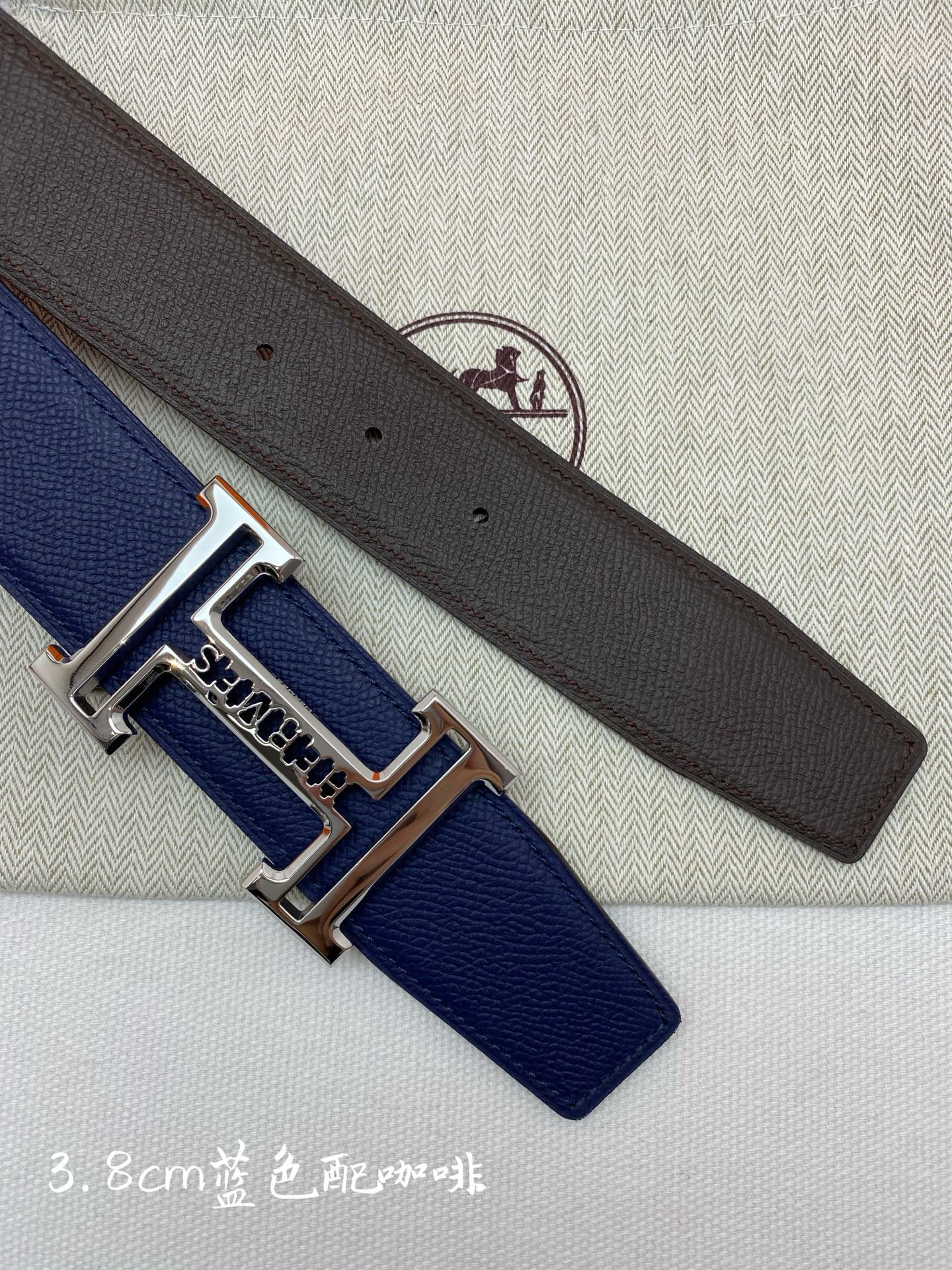HM 3.8 Double-Sided Belt Black Dark Blue Gold Epsom Leather 200504