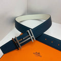 HM 3.8 Double-Sided Au Carre Belt Dark Blue White Gold Epsom