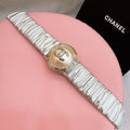 CC Elastic Waist Belt 3.0CM Sliver Metallic Calfskin Gold Buckle 196842