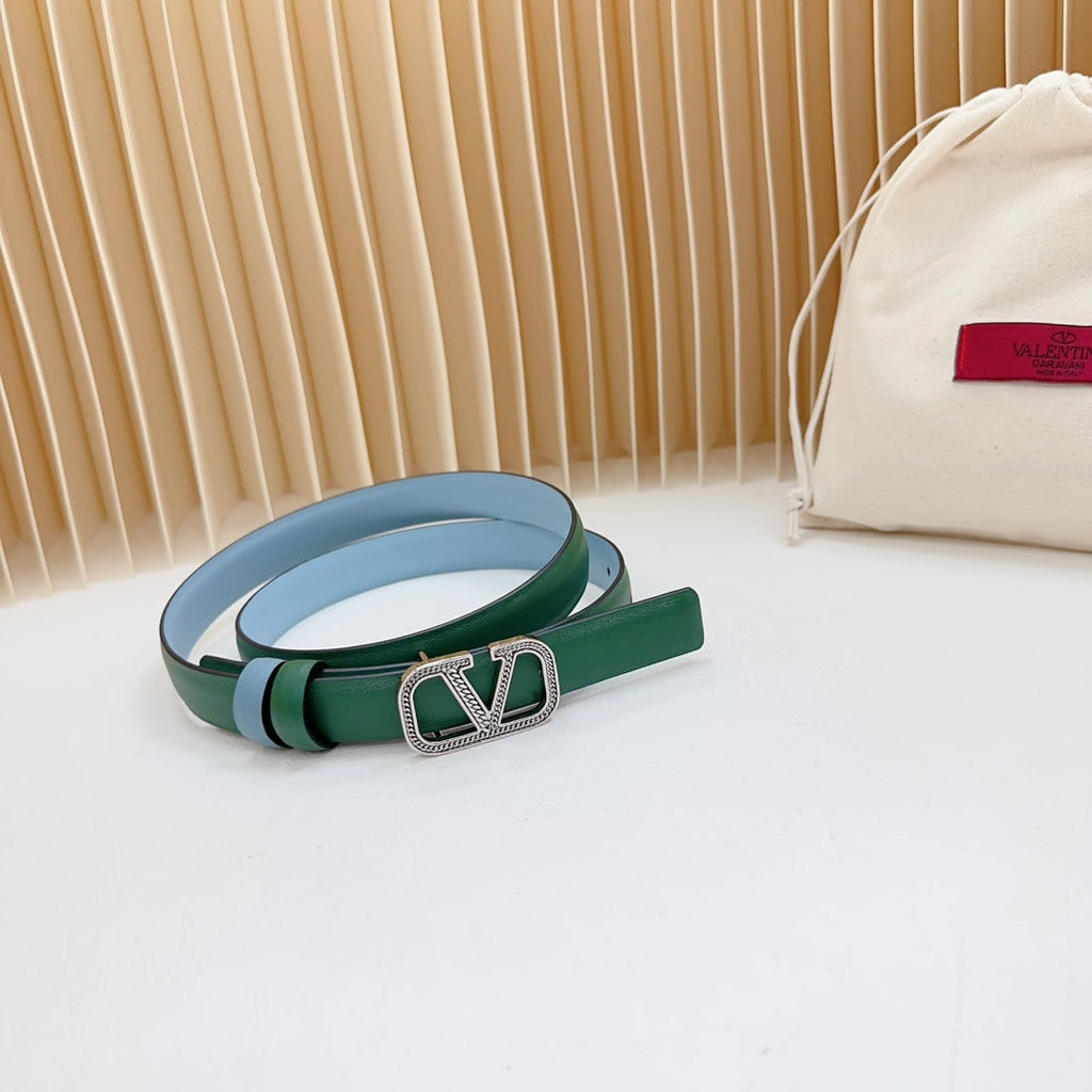 Vlogo Buckle Water Wave Silver Copper Glossy Dark Green Cloud Blue Leather 20mm Belt