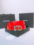 CC Women's Belt 3.0CM Red Calfskin Sliver Black Buckle 572530
