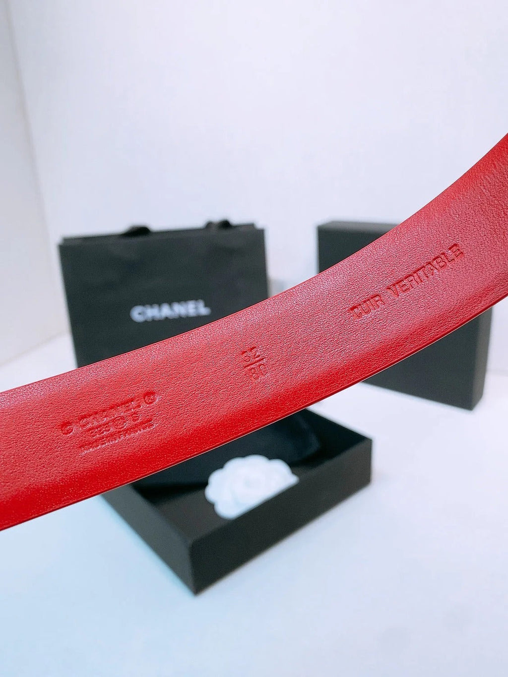 CC Women's Belt 3.0CM Red Calfskin Sliver Black Buckle 572530