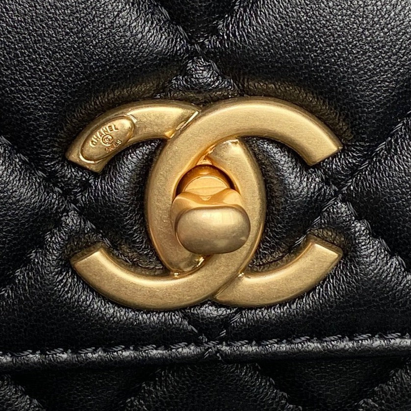 CHANEL 25S CHAIN WALLET 19 IN BLACK LAMBSKIN GOLD HARDWARE