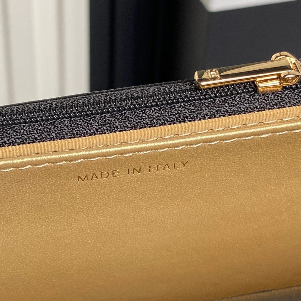 CHANEL 25S CHAIN WALLET 19 IN BLACK LAMBSKIN GOLD HARDWARE