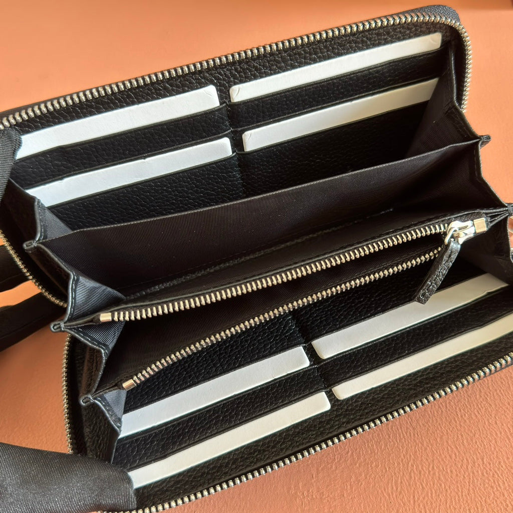 GG Zip-Around Wallet With Logo Black Grain Cowhide
