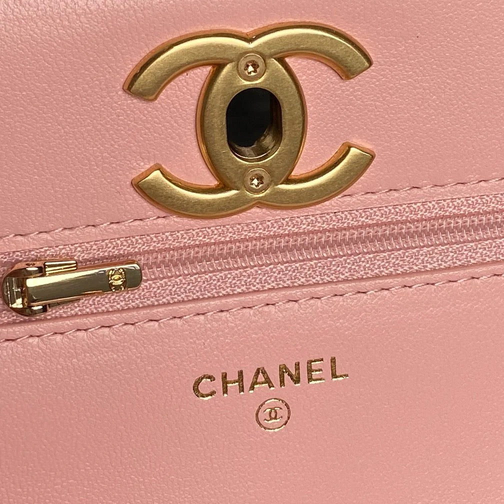 CHANEL 25S CHAIN WALLET 19 IN PINK LAMBSKIN GOLD HARDWARE