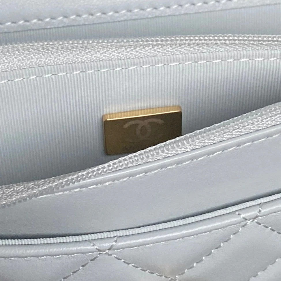 CHANEL 25S CHAIN WALLET 19 IN LIGHT BLUE LAMBSKIN GOLD HARDWARE
