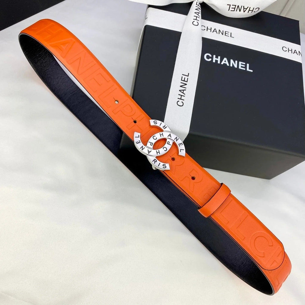 CC Women's Belt 3.0CM Orange Cowhide 586499