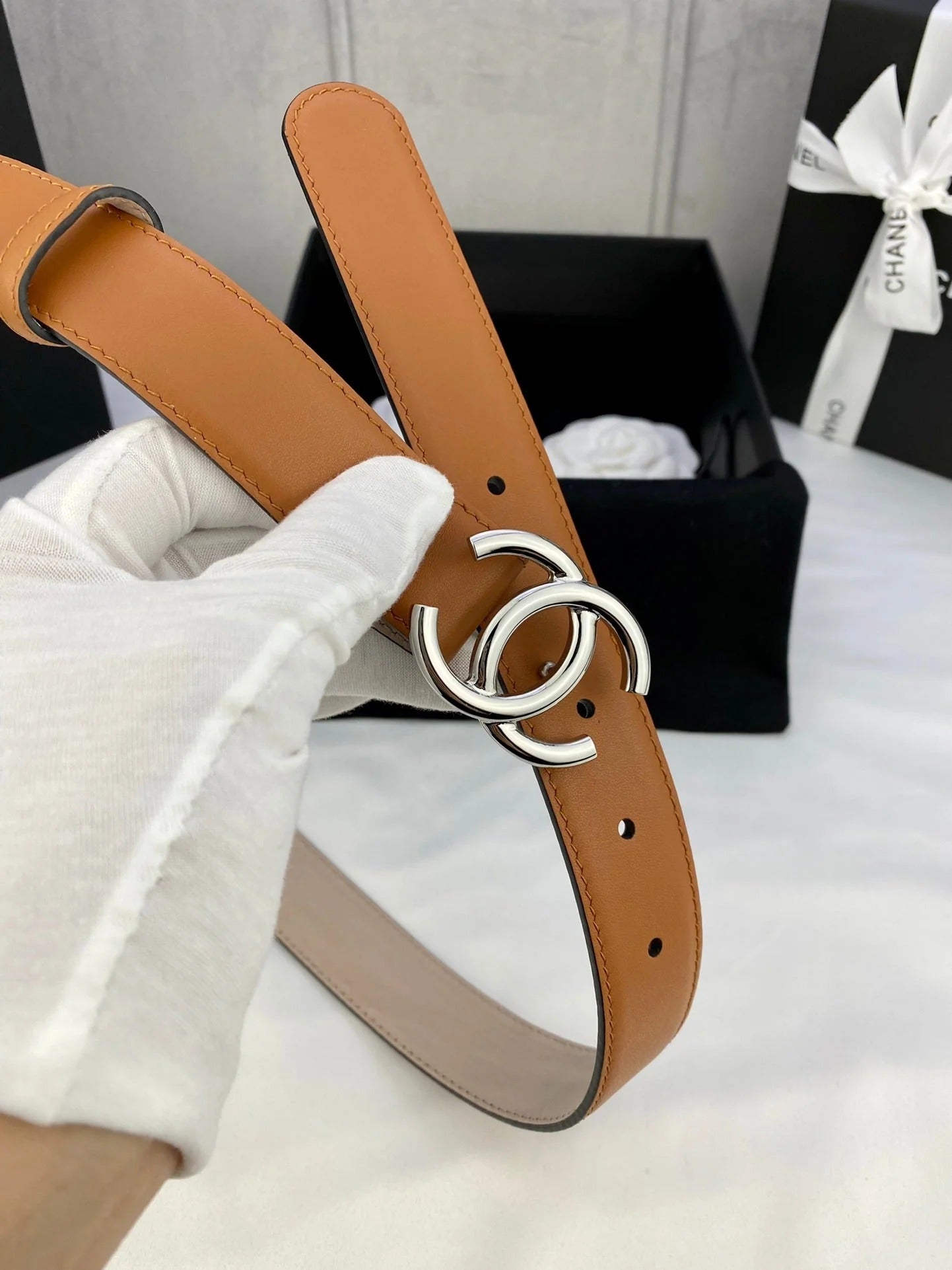 CC Women's Belt 3.0CM Camel Brown Cowhide 586501