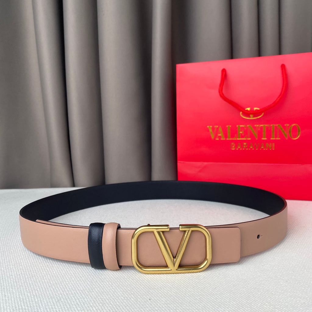 REVERSIBLE VLOGO SIGNATURE BELT IN GLOSSY BEIGE BLACK CALFSKIN GHW 30 MM
