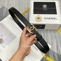 CC Women's Belt 3.0CM Black Cowhide Gold Buckle 586507
