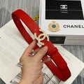 CC Women's Belt 3.0CM Red Cowhide Gold Diamond Buckle 586517